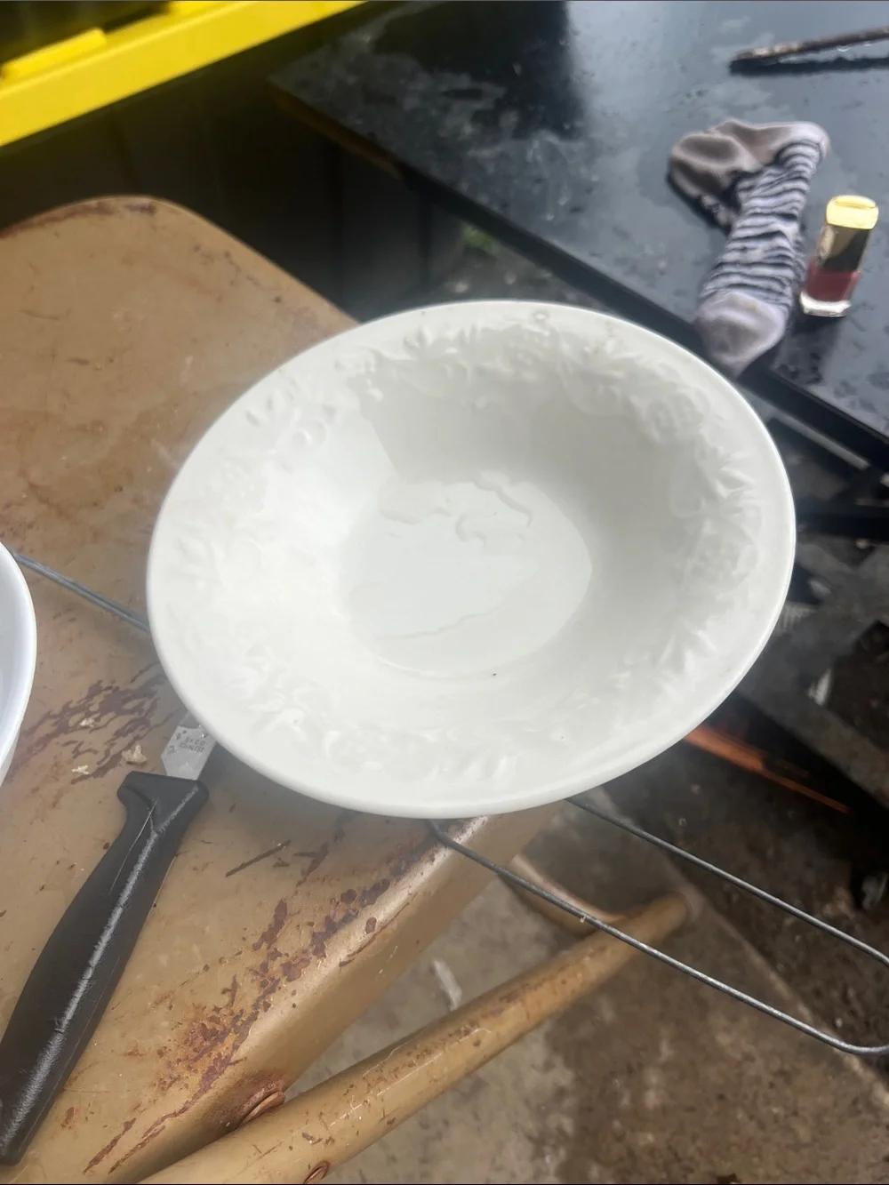 Vintage Embossed White Ceramic Bowls